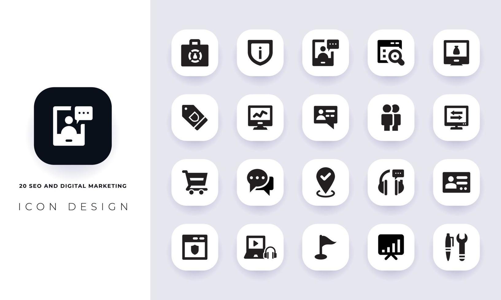 pack d'icônes de référencement plat minimal et de marketing numérique. vecteur
