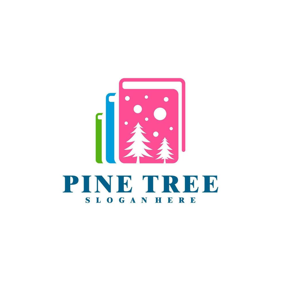 pin arbre avec livre logo conception vecteur. Créatif pin arbre logo concepts modèle vecteur