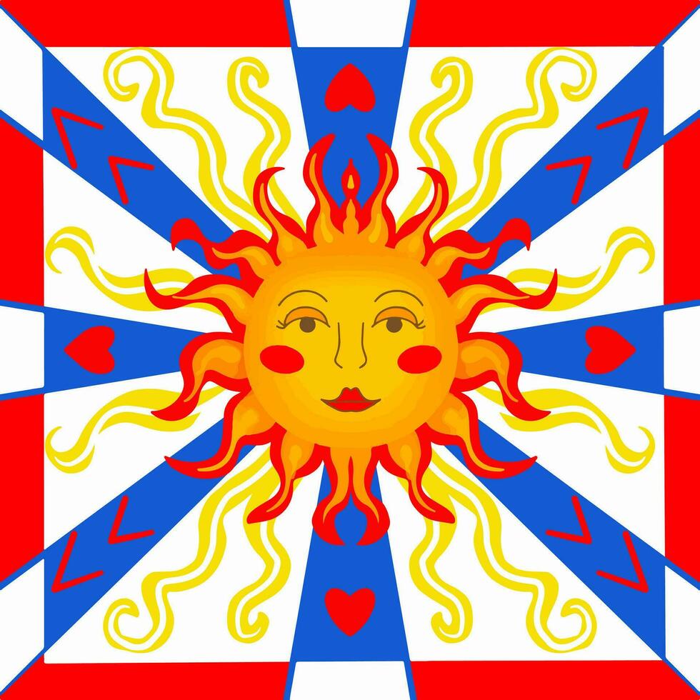 branché modèle tuile majolique avec Soleil visage symbole. coloré ethnique rond ornemental mandala. vecteur illustration