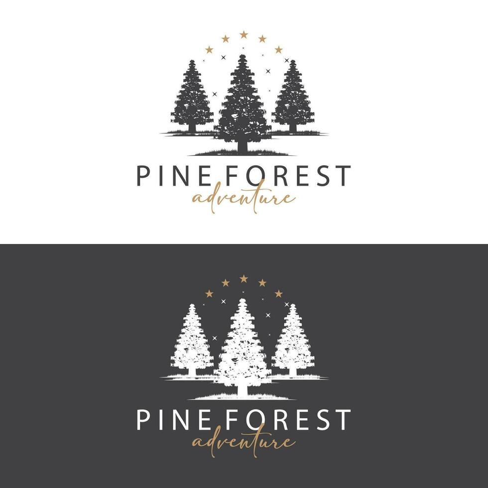 forêt logo, vecteur forêt bois avec pin des arbres, conception inspirant badge étiquette illustration