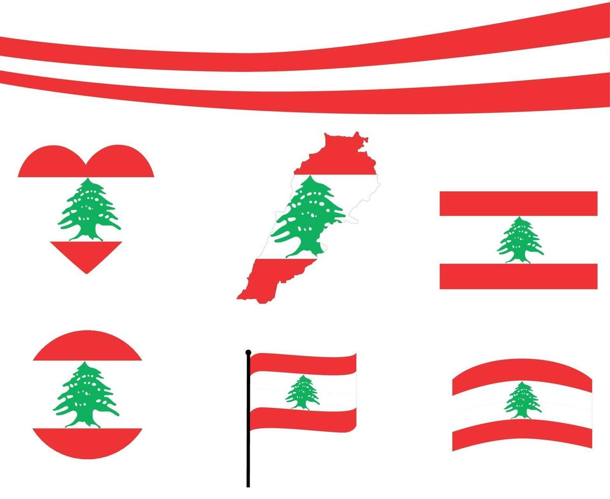 ruban de carte de drapeau du liban et icônes de coeur résumé de vecteur