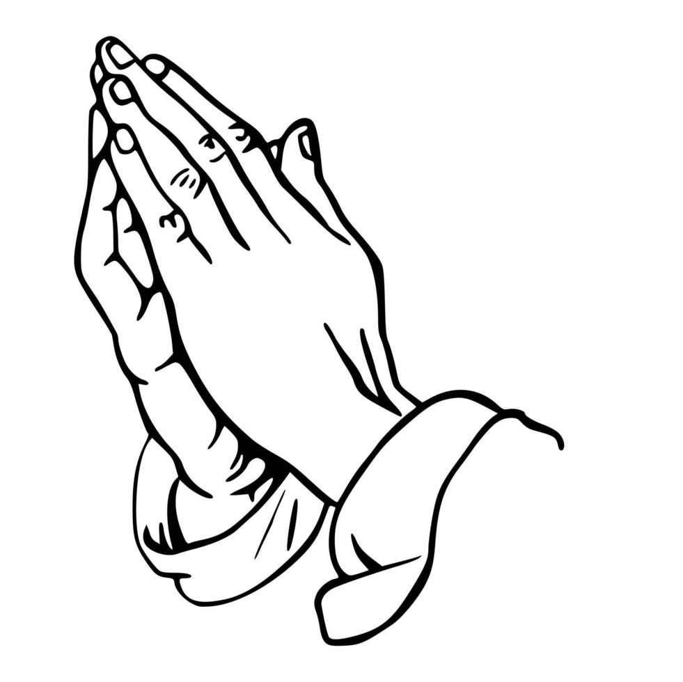 dessin au trait mains en prière vecteur