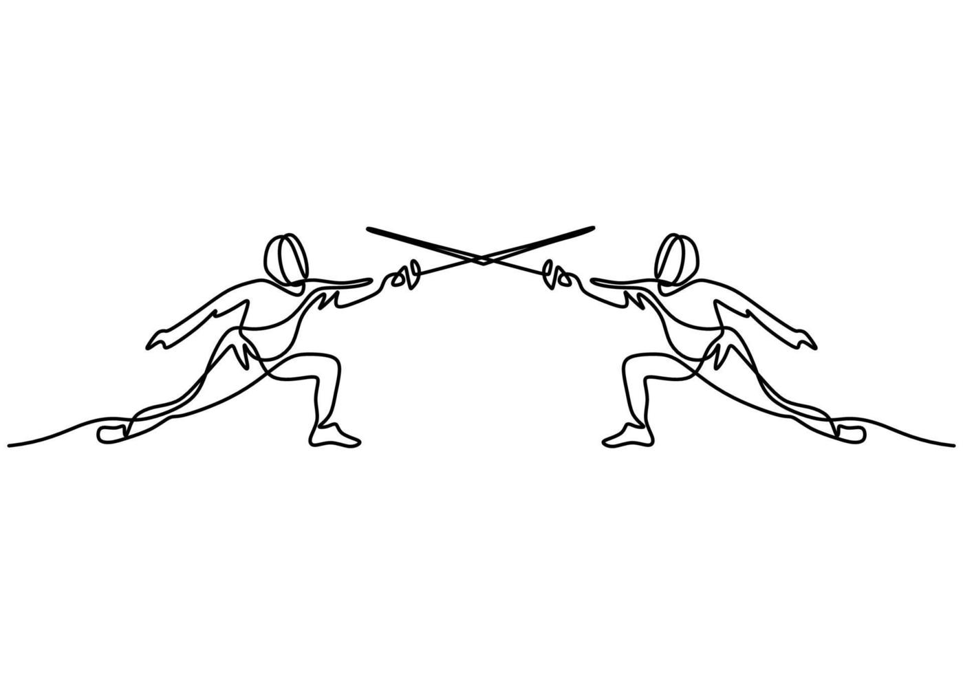 dessin continu d'une ligne de deux athlètes d'escrime vecteur