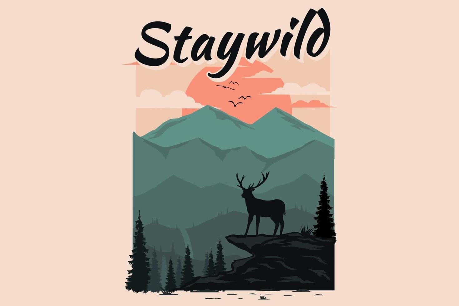 tee shirt stay wild cerf nature montagne vecteur