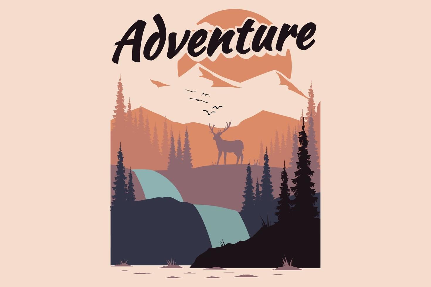 conception de t-shirt de montagne de pins de cerf d'aventure vecteur