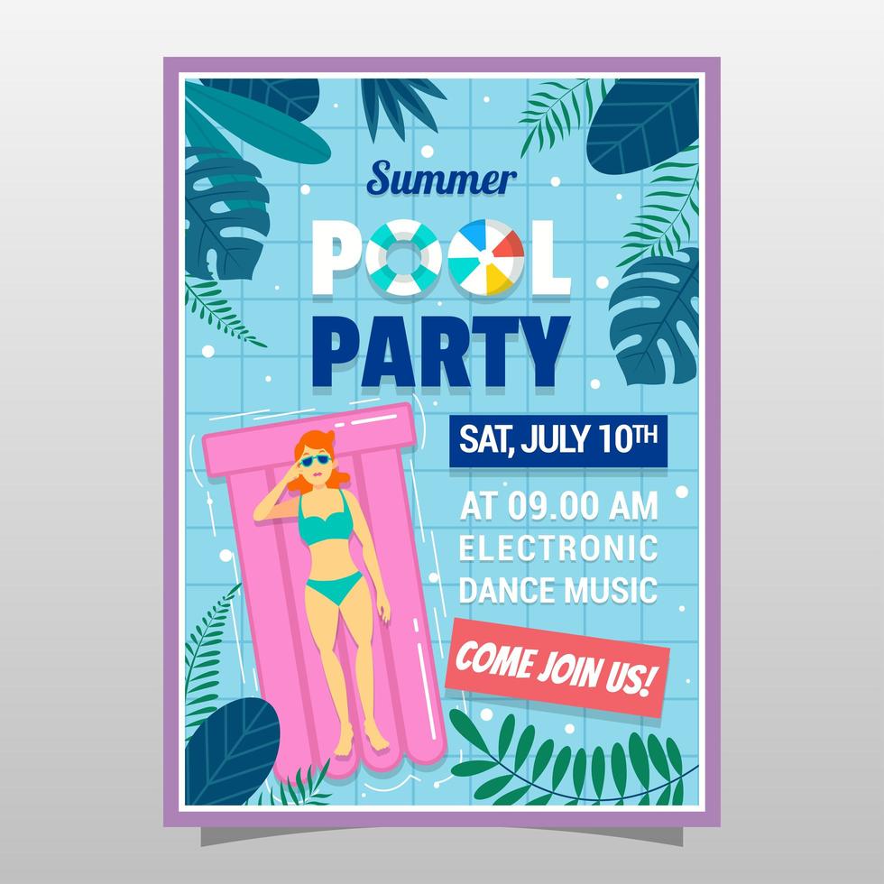 affiche dinvitation à la fête de la piscine dété vecteur