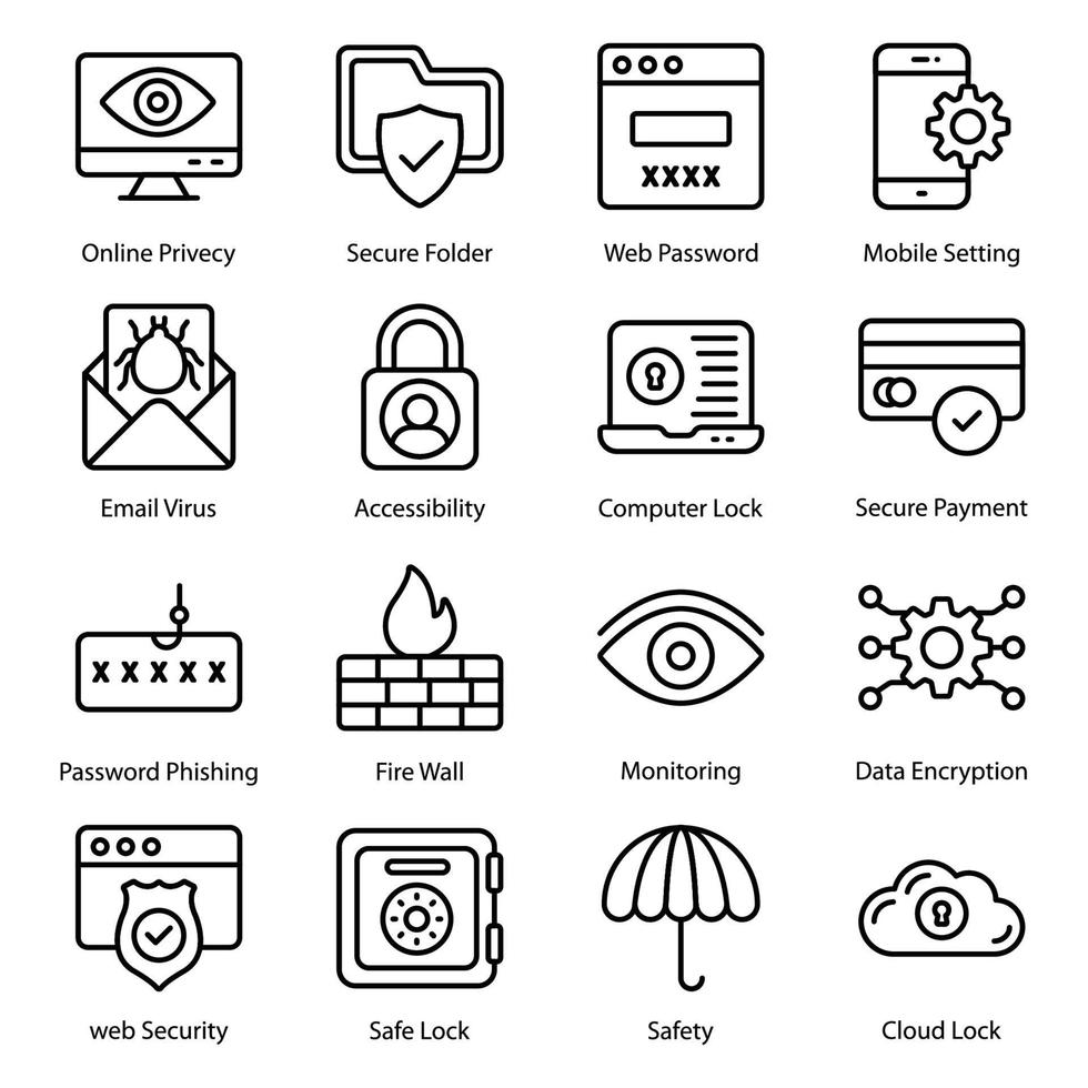 jeu d'icônes de ligne de sécurité vecteur