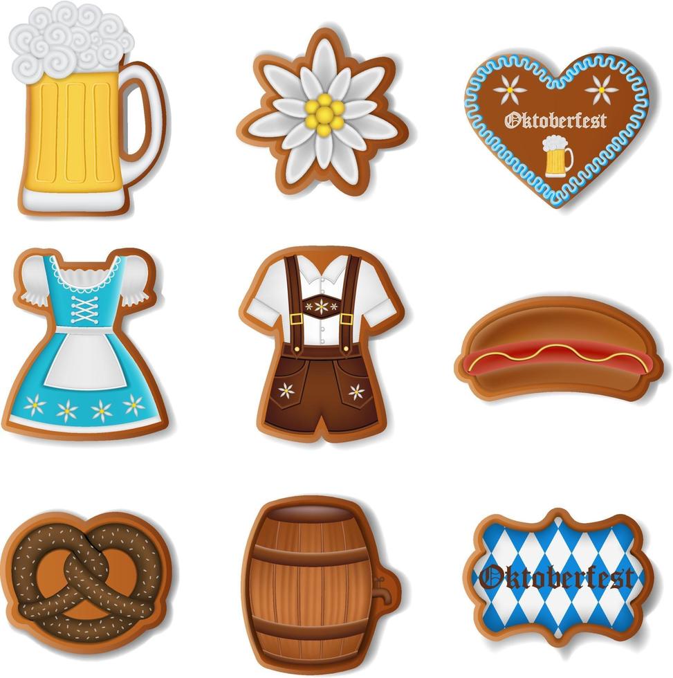 ensemble de biscuits au pain d'épice oktoberfest isolés vecteur