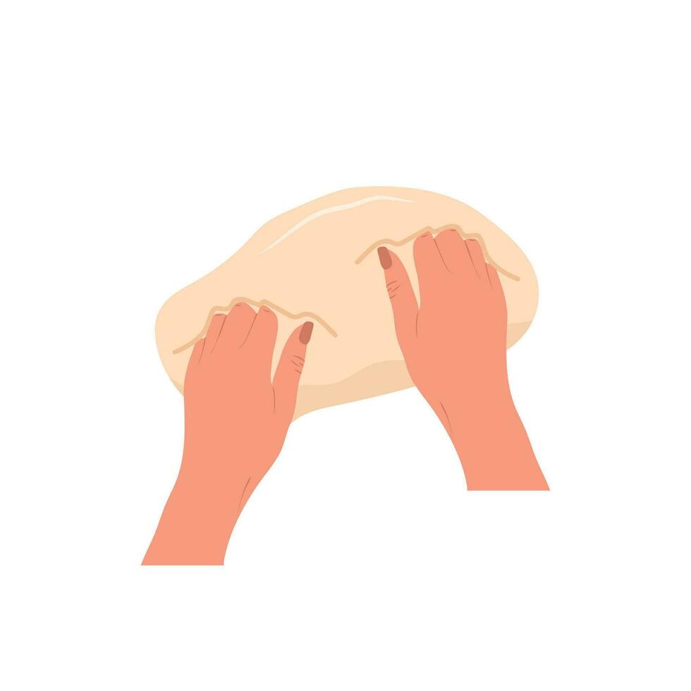 pétrissage pâte mains. femme prépare fait maison pain. Haut voir. cuisine école. rester Accueil et cuisinier en bonne santé nourriture par recette. vecteur illustration dans plat dessin animé style