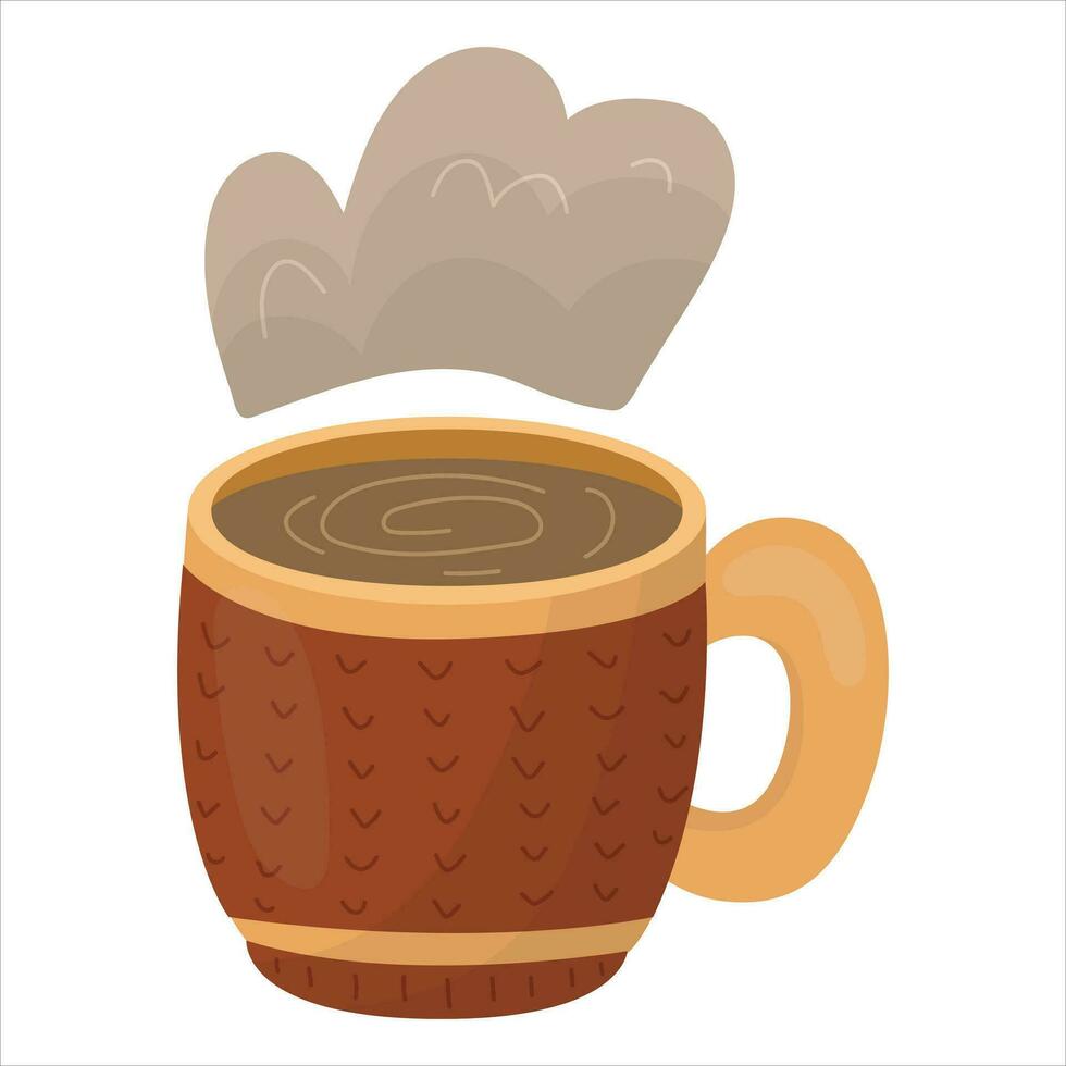 une tasse de thé décoré avec tricot. vecteur illustration sur une blanc Contexte.