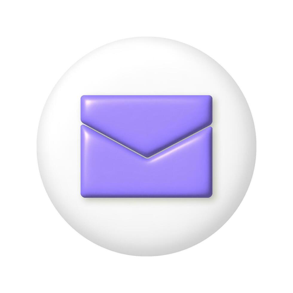 violet 3d enveloppe icône sur blanc bouton. 3d dessin animé vecteur illustration.