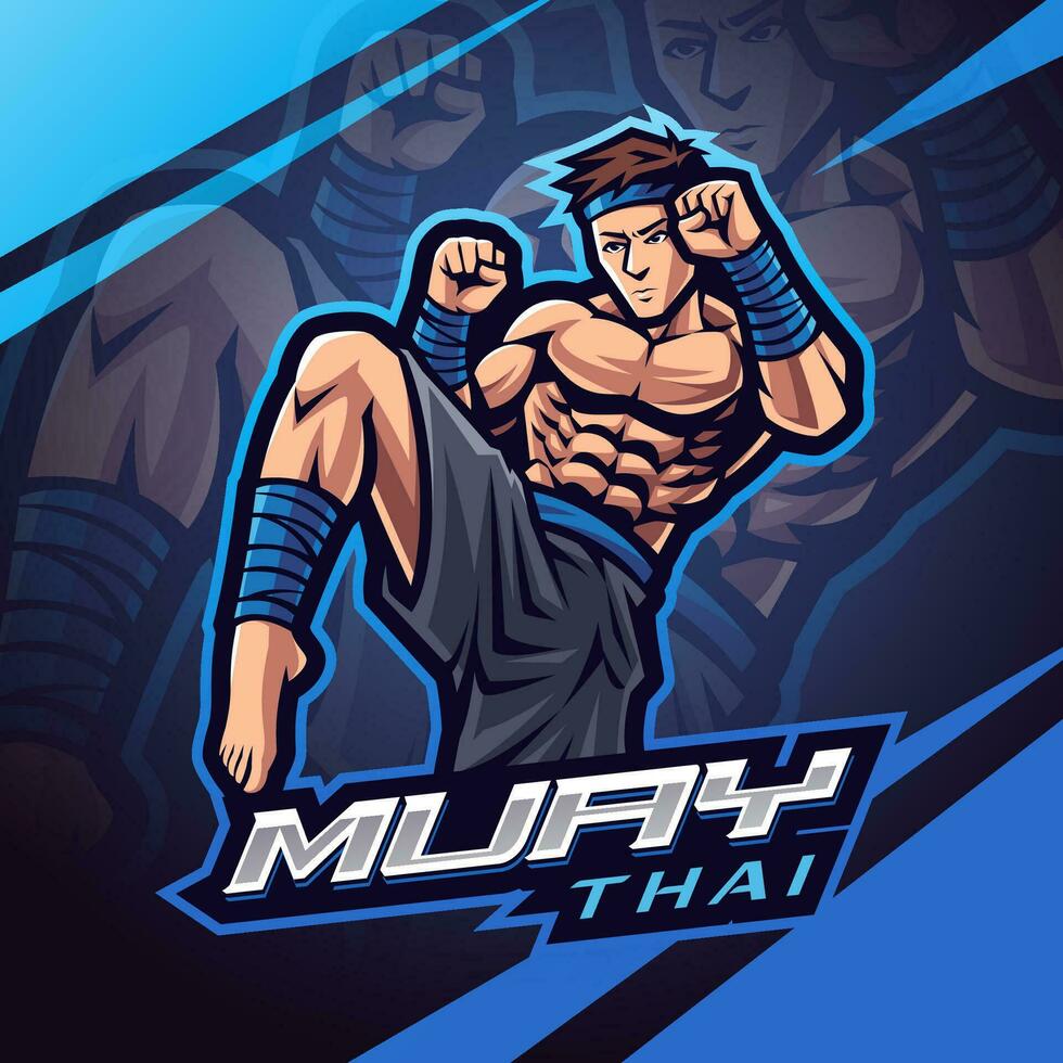 muay thaïlandais esport mascotte logo conception vecteur