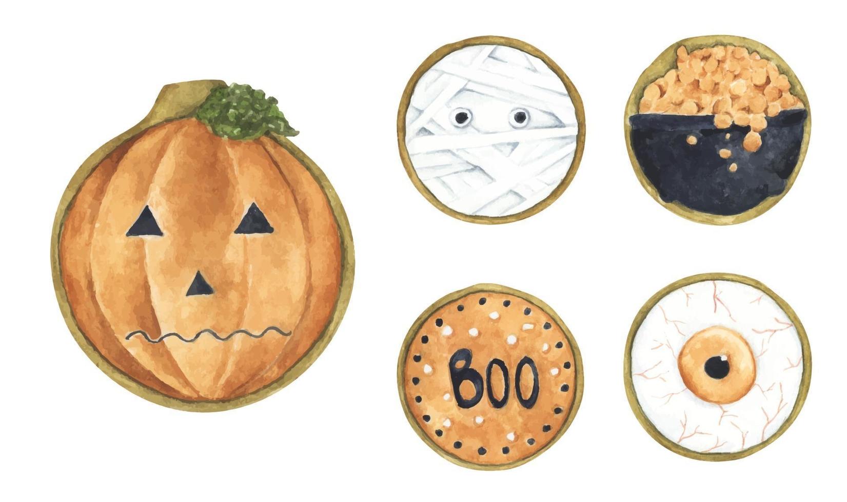 ensemble de biscuits d'halloween. illustration à l'aquarelle. vecteur