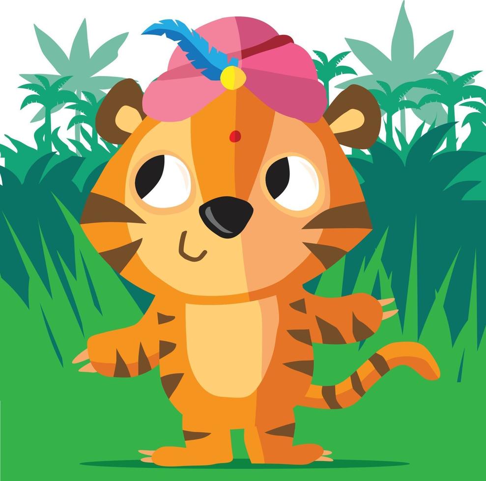 tigre portant un turban dans la jungle vecteur