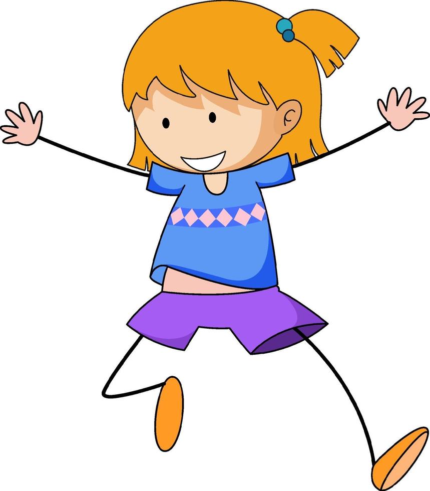 personnage de dessin animé de doodle fille heureuse isolé vecteur