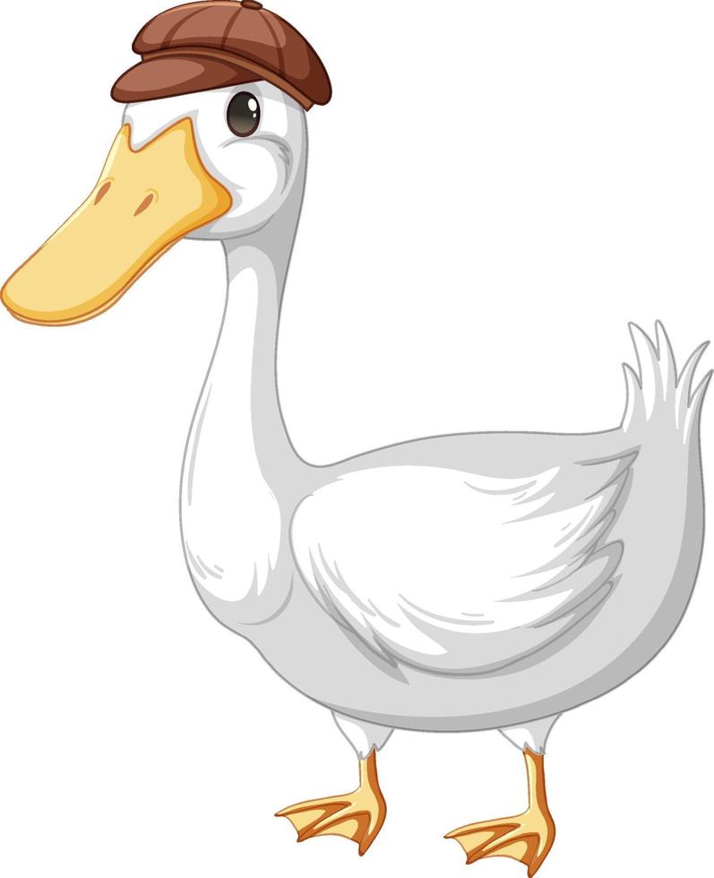 Un canard portant un chapeau en style cartoon isolé sur fond blanc vecteur