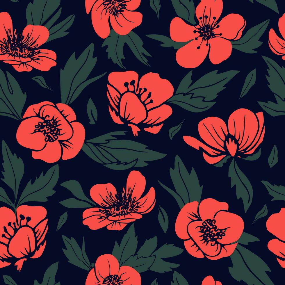 sans couture floral modèle avec rouge fleurs. interminable Contexte pour en tissu conception, fond d'écran, emballage vecteur