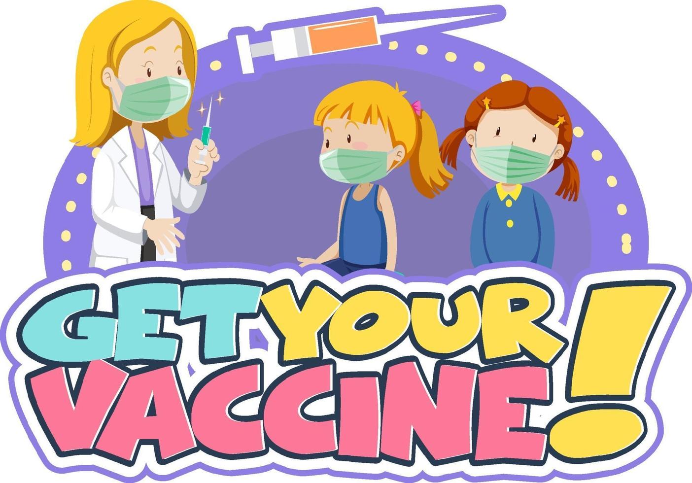 obtenez votre bannière de police de vaccin avec des enfants et un personnage de dessin animé de médecin vecteur