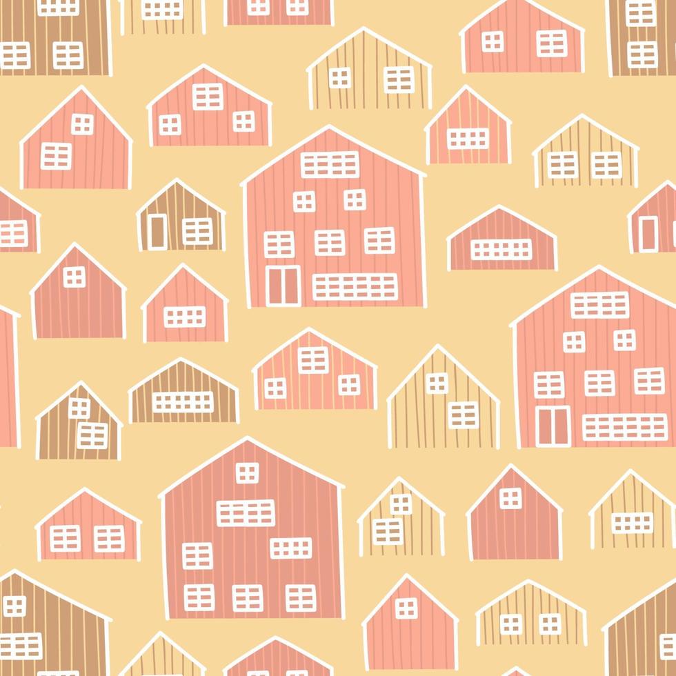 dessin animé rose jaune marron maisons en bois modèle sans couture vecteur