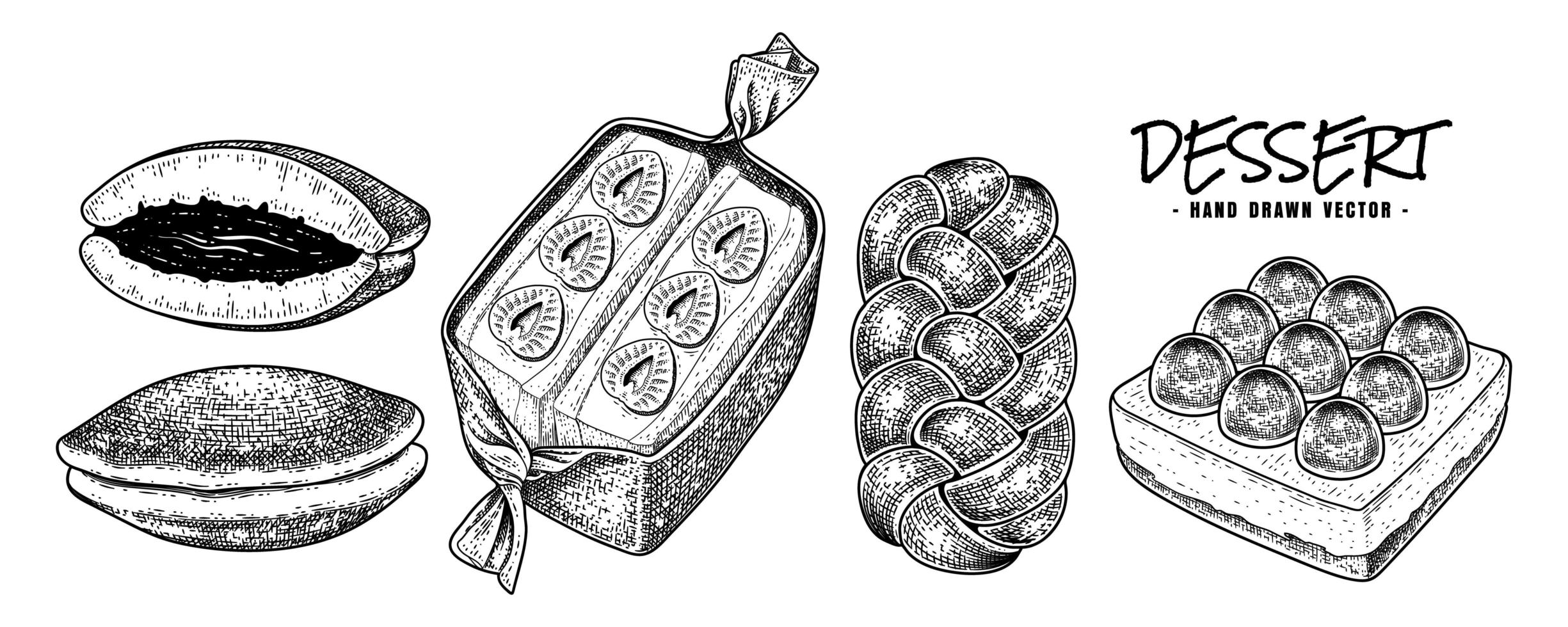 ensemble de vecteurs décoratifs croquis dessinés à la main dessert vecteur