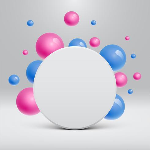 Modèle blanc vierge avec des boules colorées flottant pour la publicité, illustration vectorielle vecteur