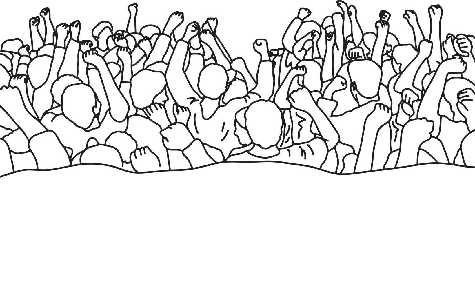 dessin de foule de gens lève la main au-dessus de la tête vecteur