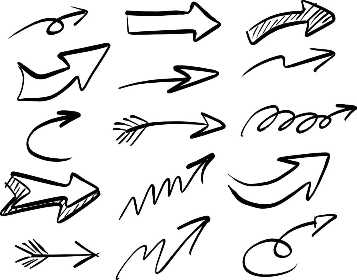 Flèche à main levée set vector illustration croquis dessinés à la main