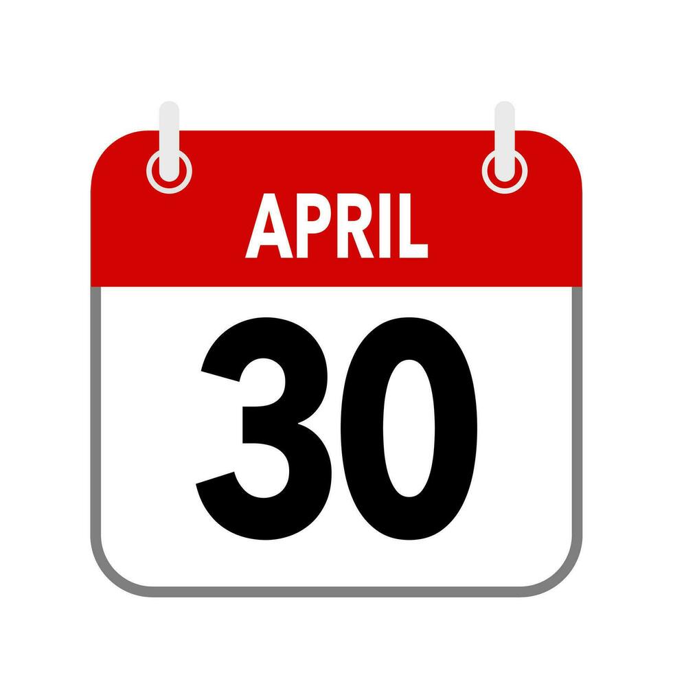 30 avril, calendrier Date icône sur blanc Contexte. vecteur