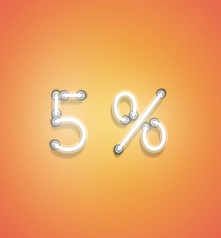 Signe de pourcentage réaliste néon, illustration vectorielle vecteur
