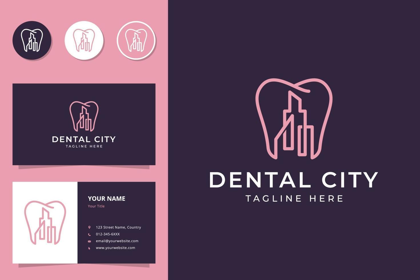 création de logo d'art de ligne de ville dentaire vecteur