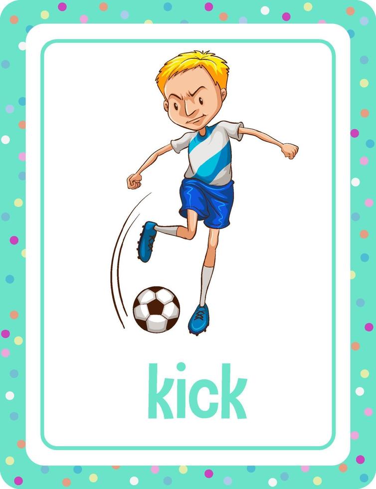 flashcard de vocabulaire avec mot kick vecteur