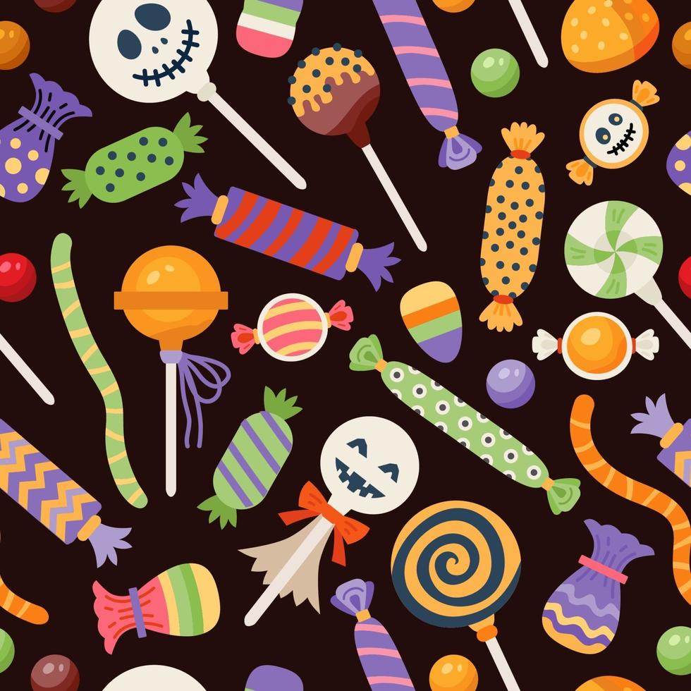 motif sucré sans couture halloween avec des bonbons mignons vecteur