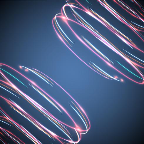 Cercles flous de néon sur fond bleu, illustration vectorielle. vecteur