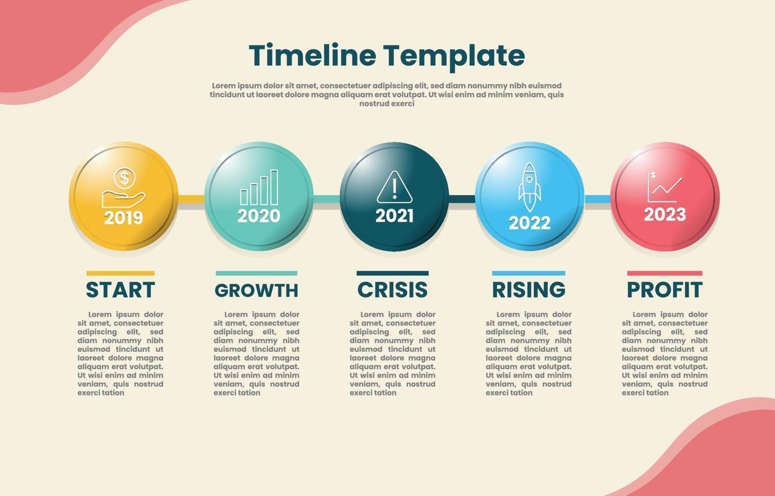 templete de chronologie infographique avec des couleurs pastel vecteur