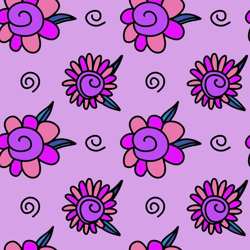 modèle sans couture de vecteur avec des griffonnages de fleurs violettes fantaisie