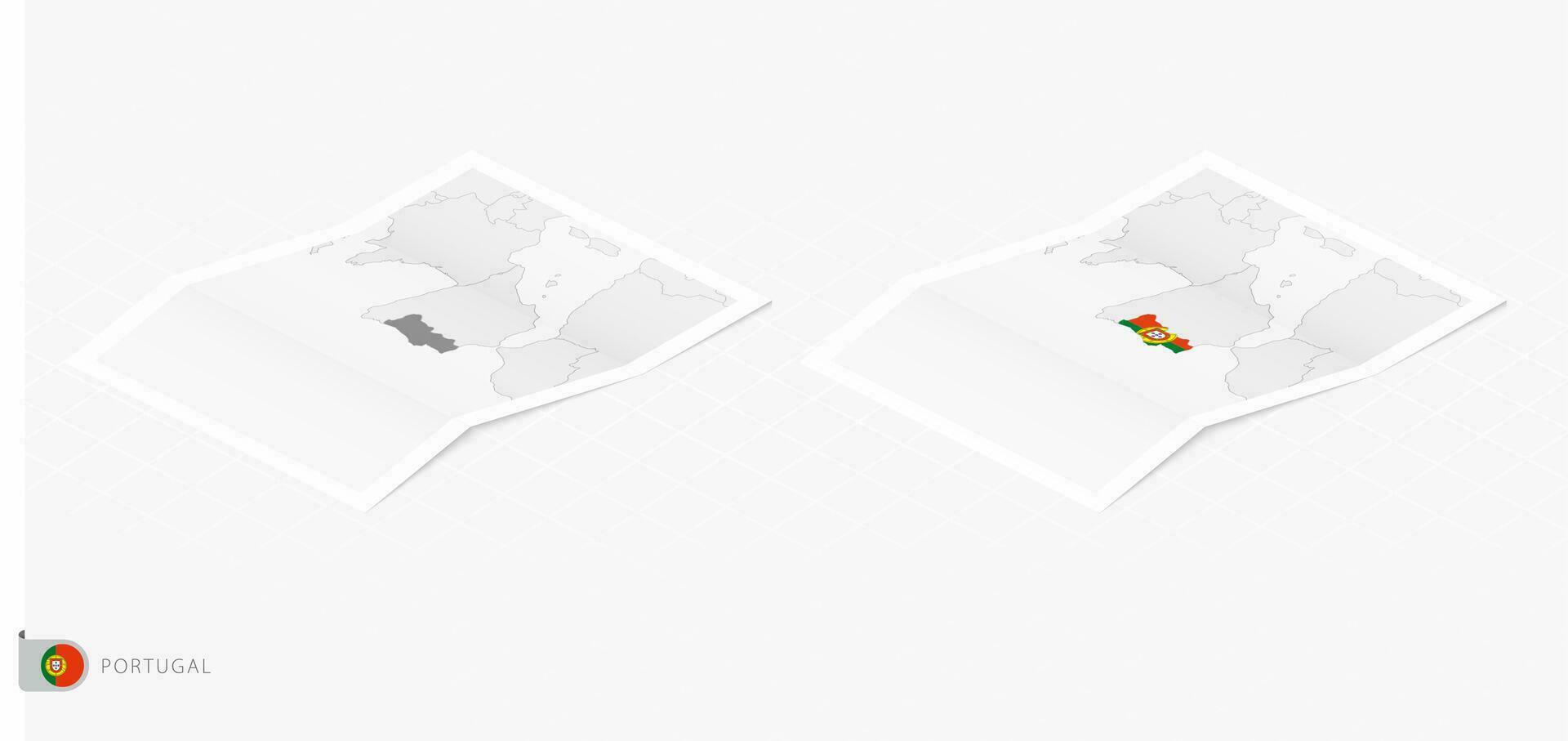 ensemble de deux réaliste carte de le Portugal avec ombre. le drapeau et carte de le Portugal dans isométrique style. vecteur