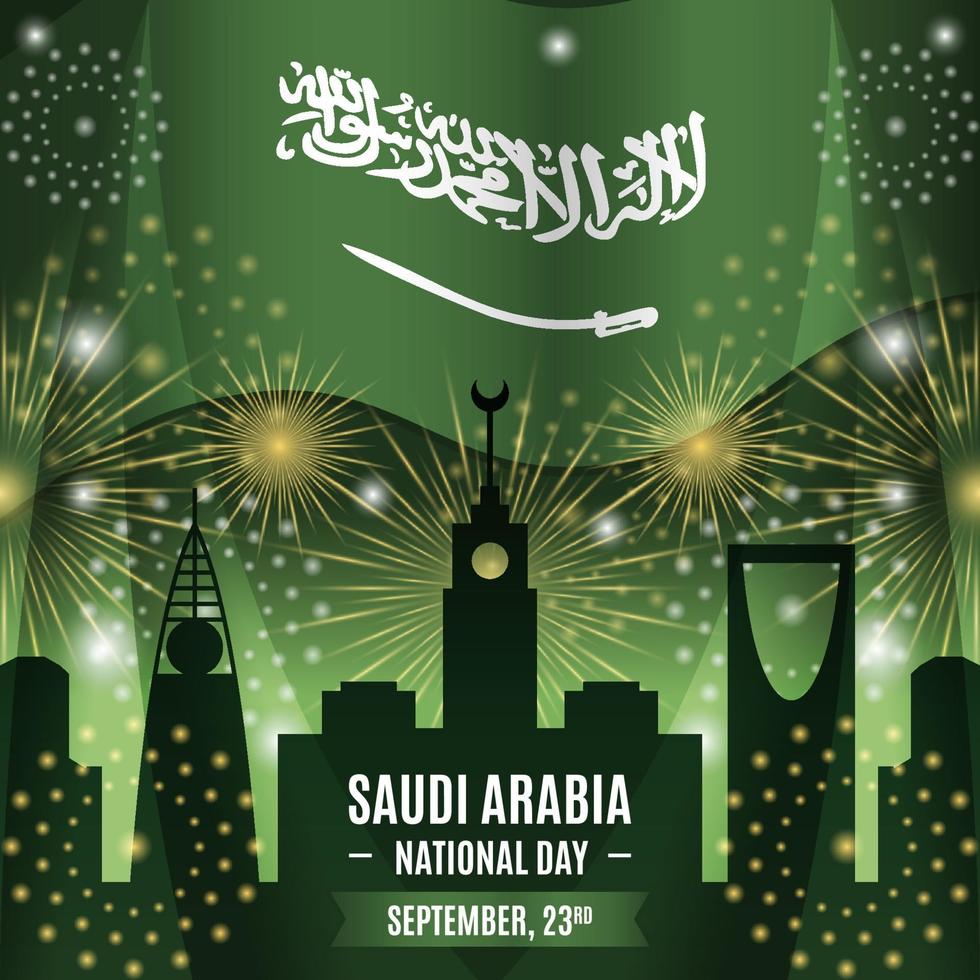 fête nationale saoudienne avec composition de silhouettes emblématiques vecteur