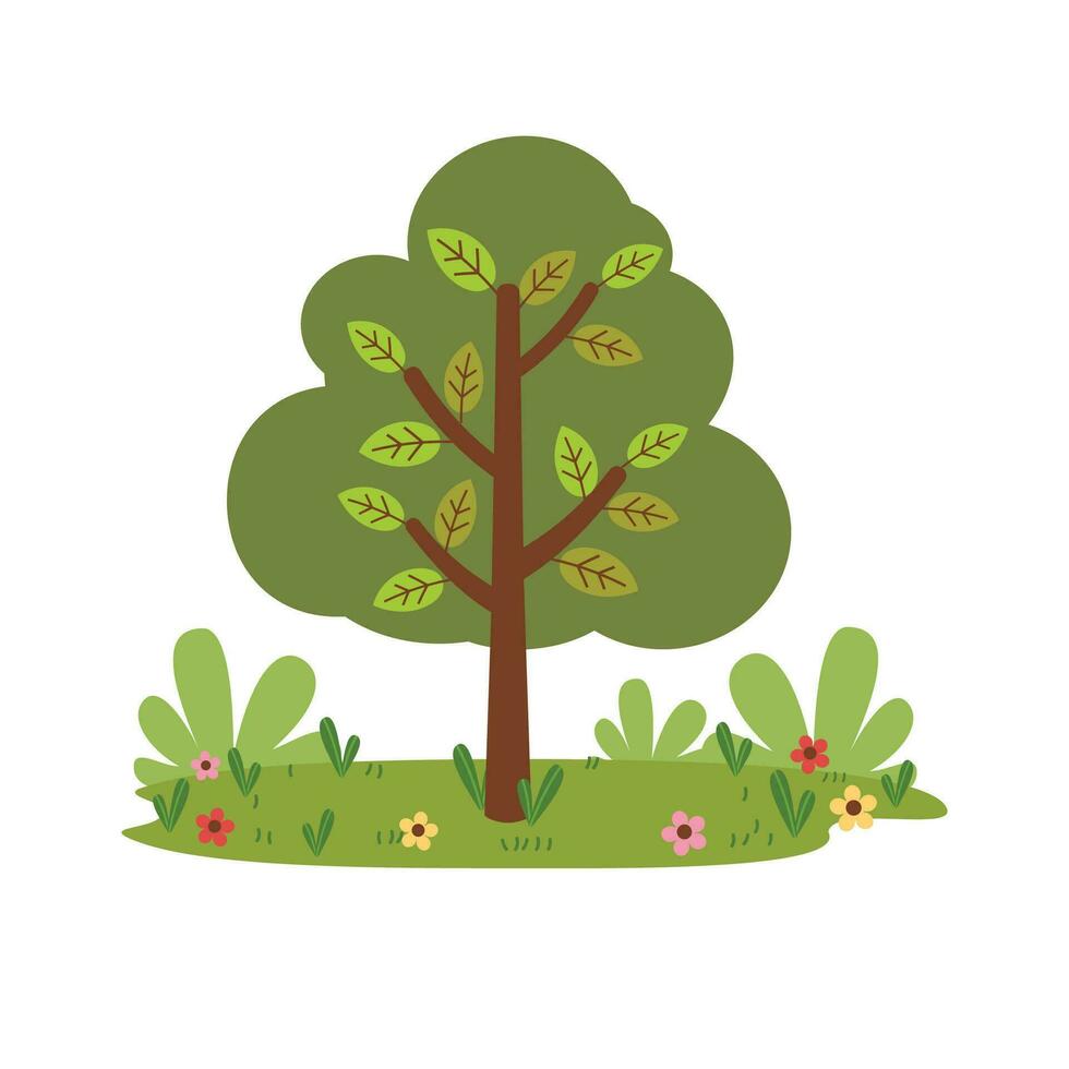 Célibataire vert arbre dessin animé isolé vecteur illustration
