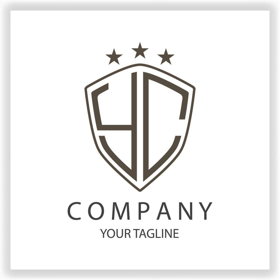 yc logo monogramme avec bouclier forme isolé noir couleurs sur contour conception modèle prime élégant modèle vecteur eps dix