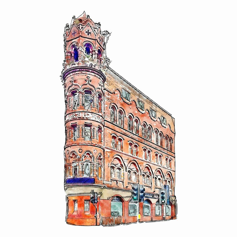 architecture Birmingham Angleterre aquarelle main tiré illustration isolé sur blanc Contexte vecteur