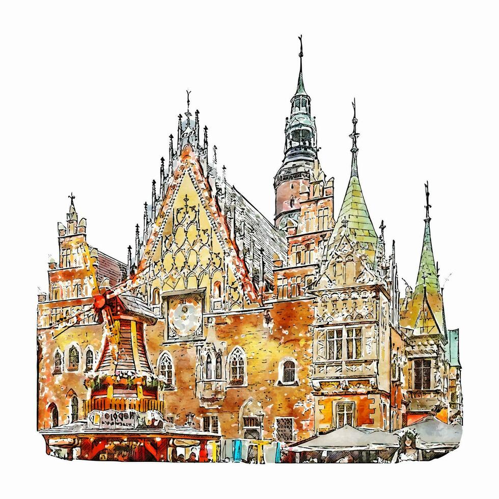 wroclaw Pologne aquarelle main tiré illustration isolé sur blanc Contexte vecteur