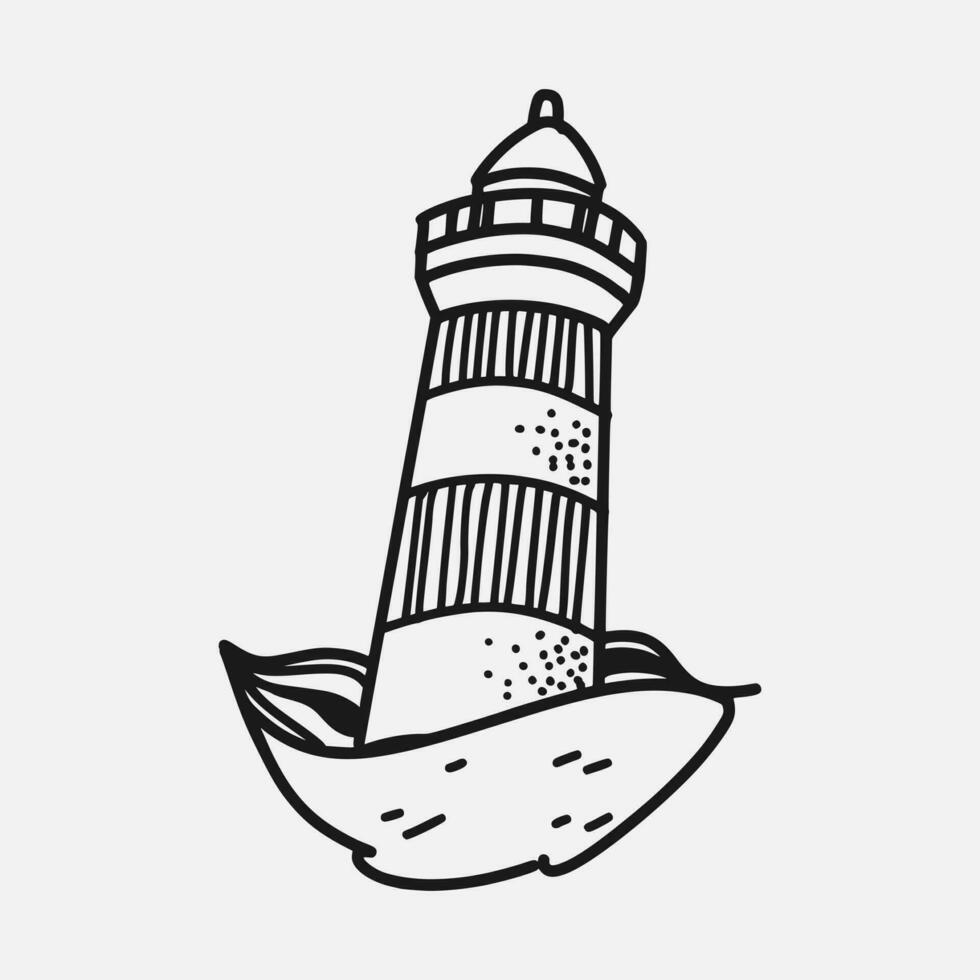 phare noir et blanc main tiré vecteur illustration.