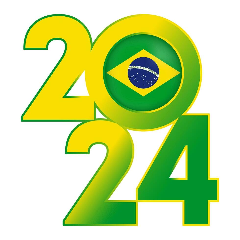 content Nouveau année 2024 bannière avec Brésil drapeau à l'intérieur. vecteur illustration.