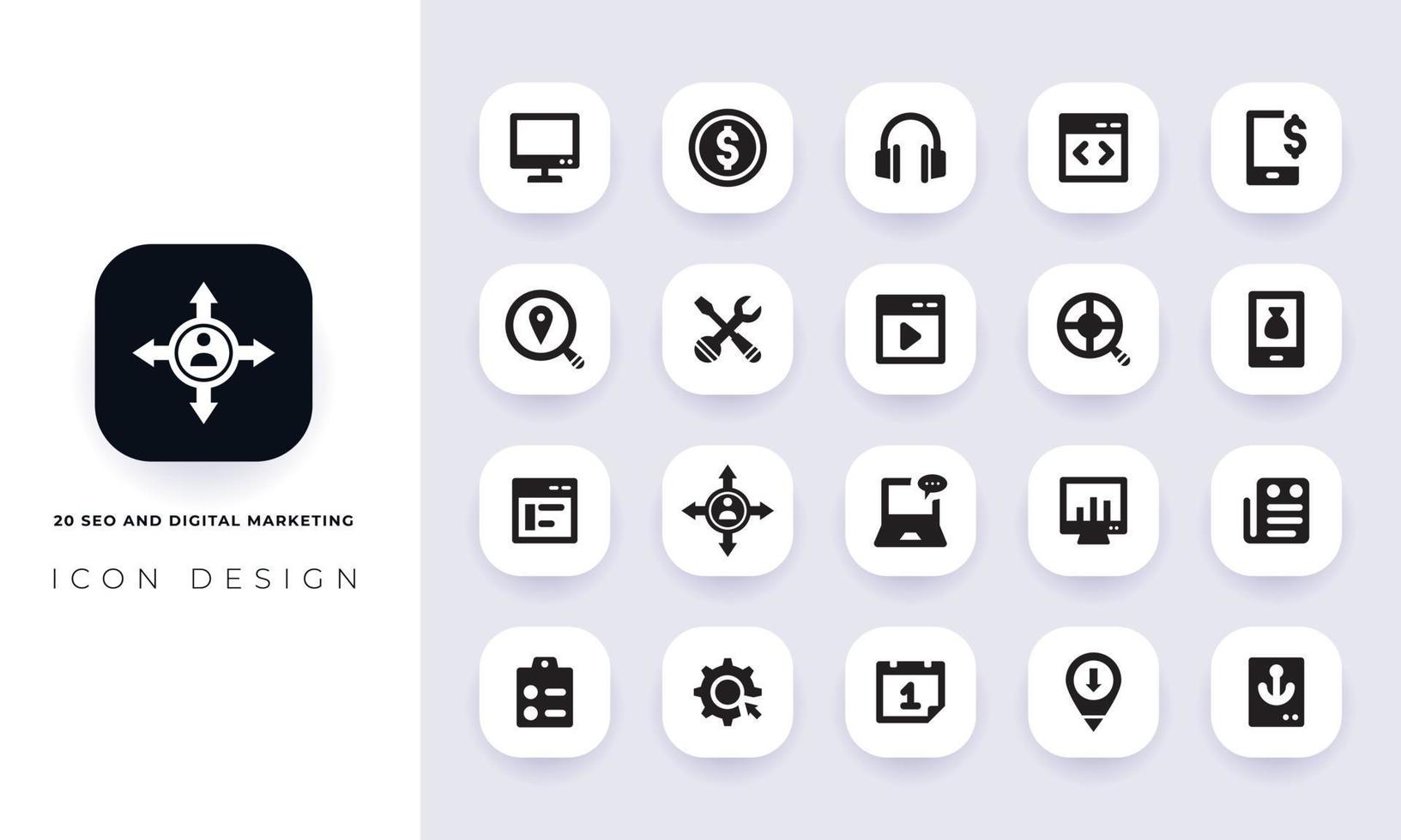 pack d'icônes de référencement plat minimal et de marketing numérique. vecteur