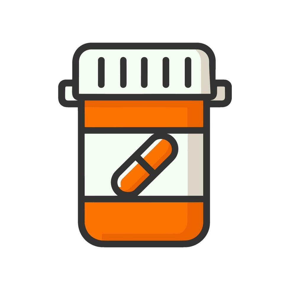 pilule Orange bouteille icône. pilules récipient symbole. médicament, gélules, antibiotique, pharmacie. plat vecteur illustration, eps dix.