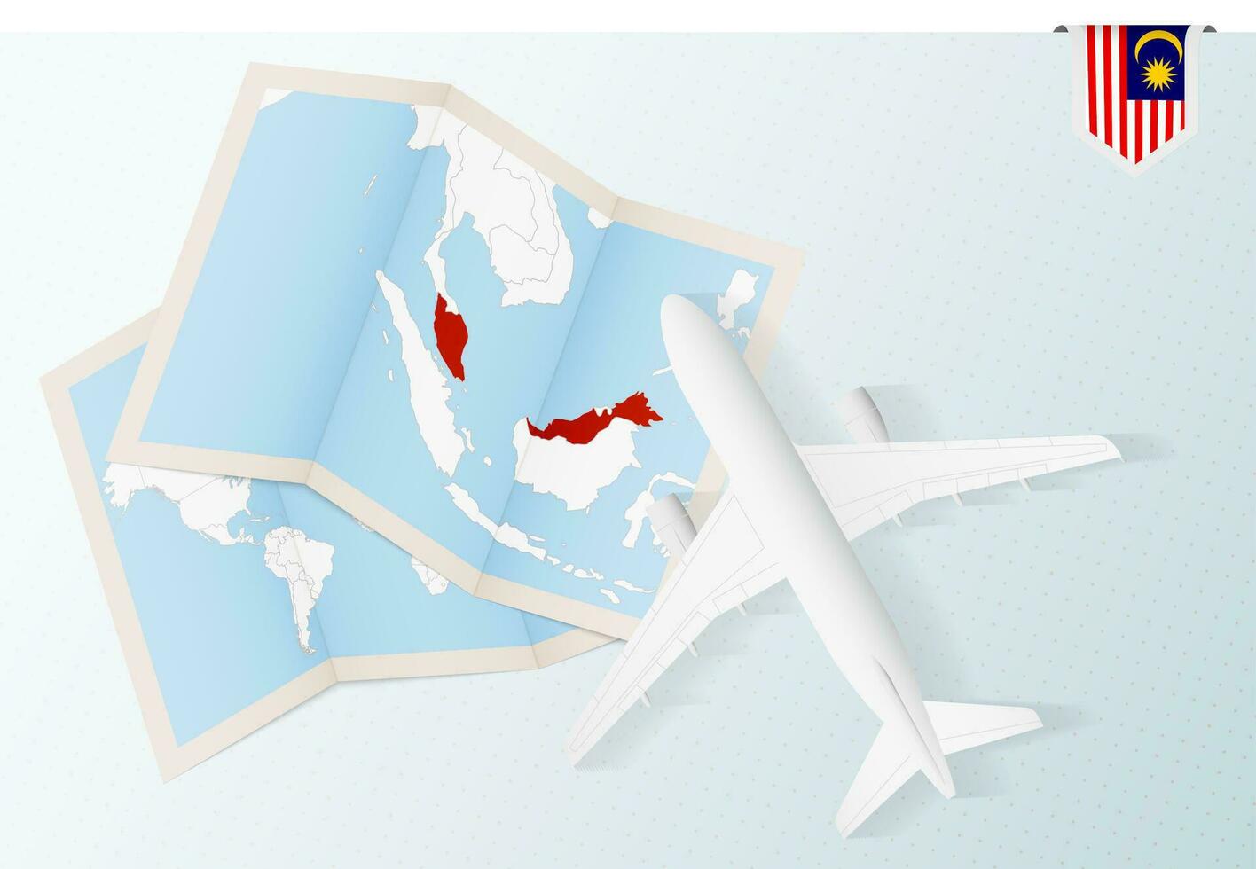 Voyage à Malaisie, Haut vue avion avec carte et drapeau de Malaisie. vecteur