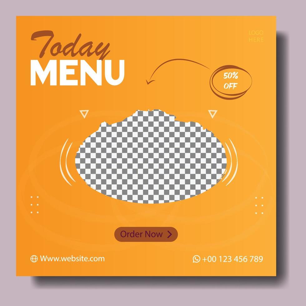 menu de nourriture et modèle de médias sociaux de restaurant vecteur