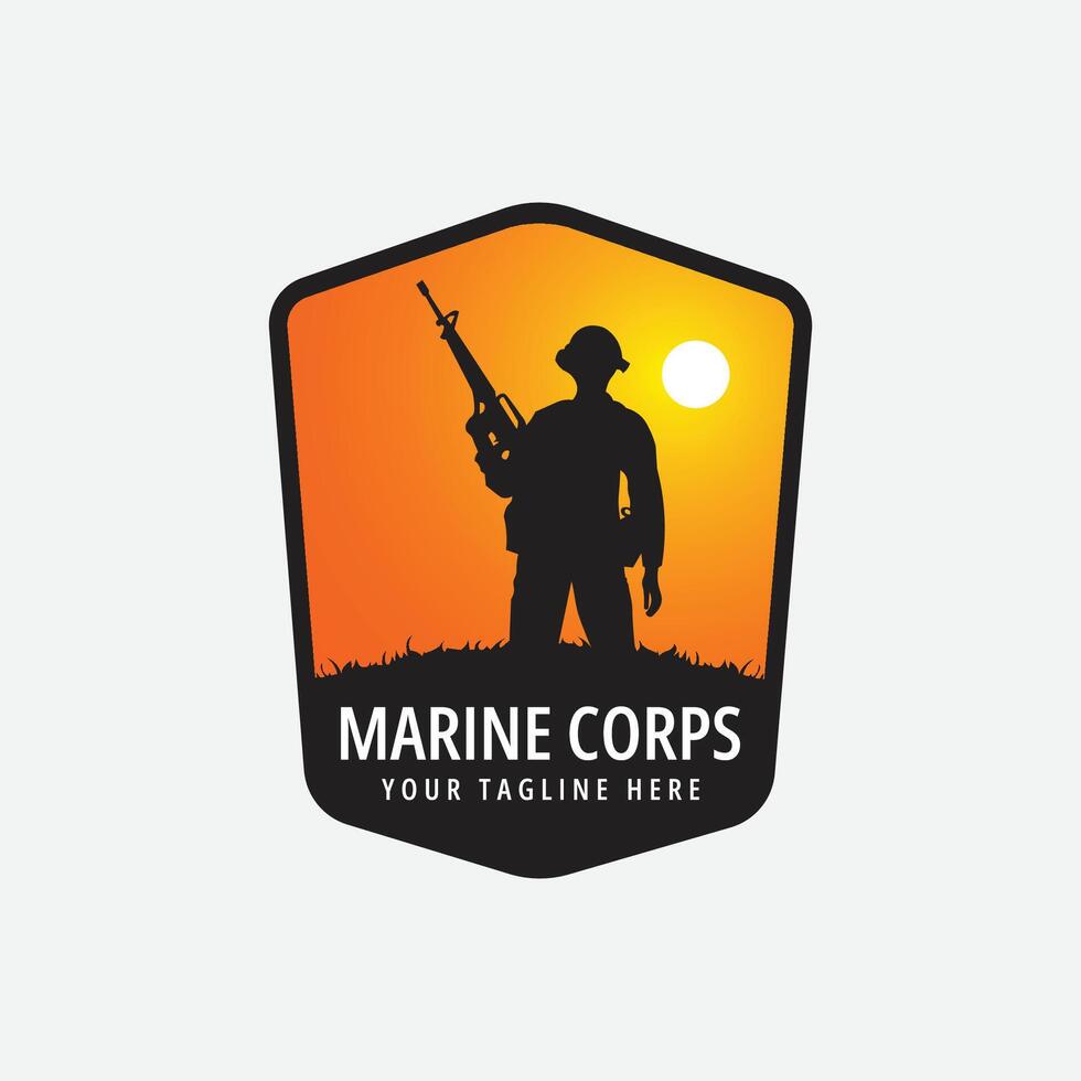 Marin corps avec Soleil et arme logo conception vecteur illustration