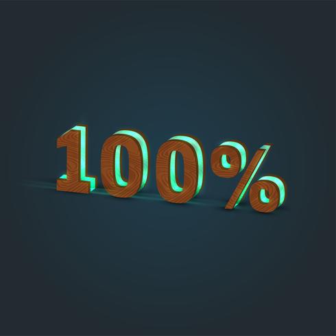 &#39;100%&#39; - Illustration réaliste d&#39;un mot en bois et verre brillant, vecteur