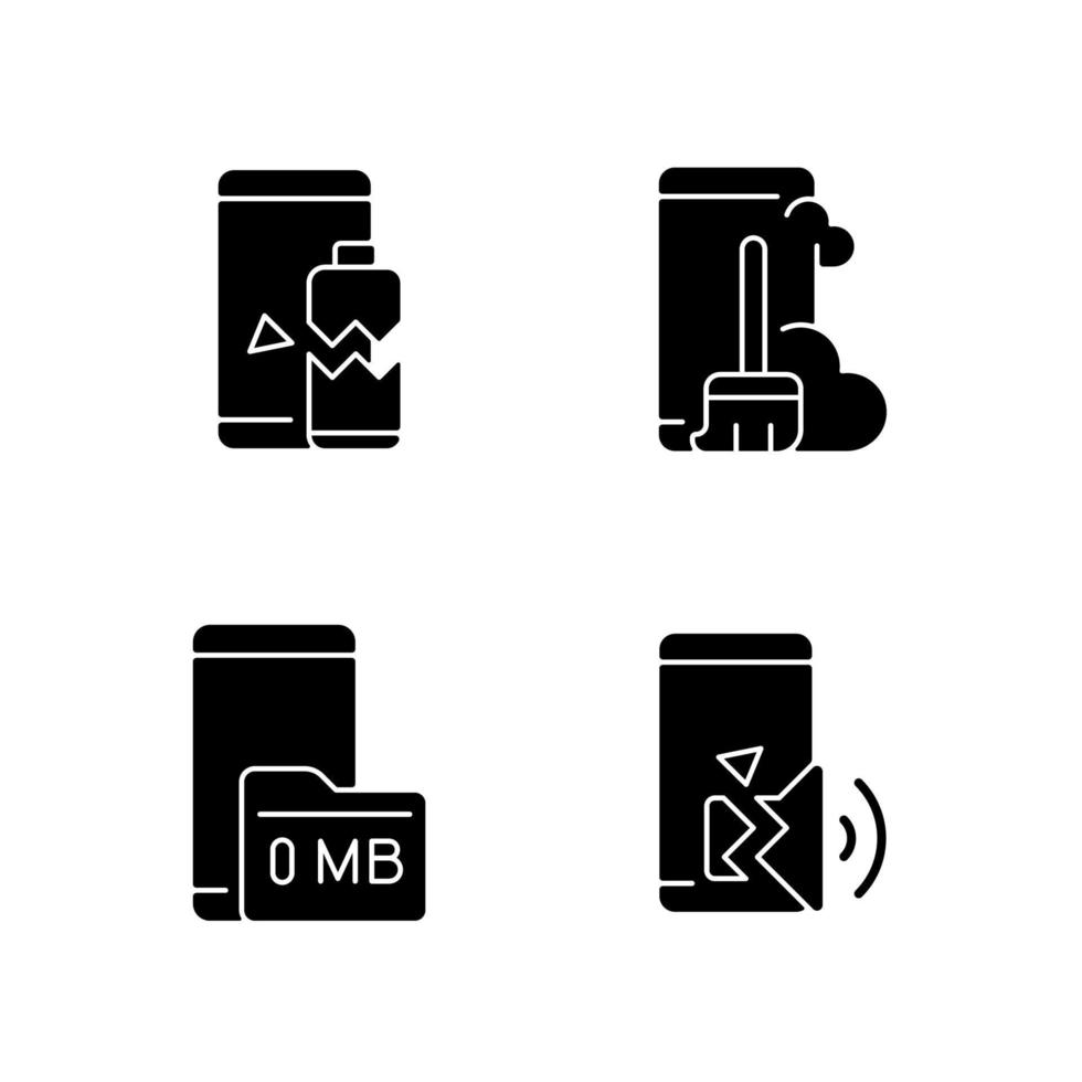 erreurs de téléphone icônes de glyphe noir définies sur un espace blanc vecteur